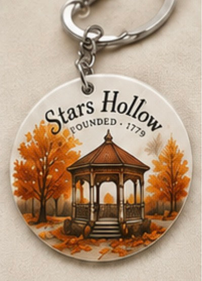 Porte-clé rond Stars Hollow – Kiosque automnal – Collection Automne
