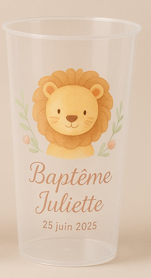 Gobelet Baptême Personnalisé – Thème Animaux (300 ml)
