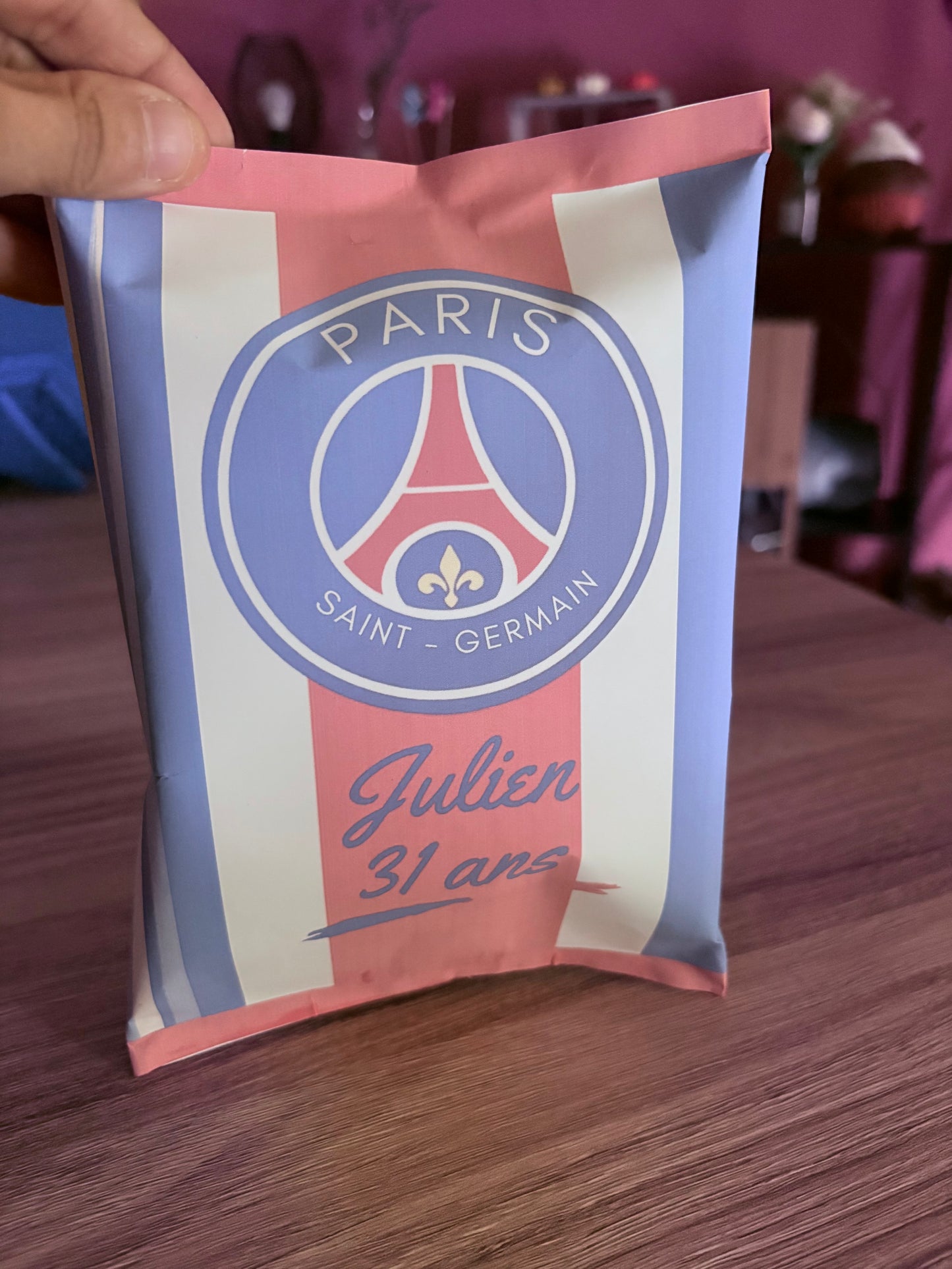 Mini paquet de chips personnalisé PSG – Prénom et âge | Anniversaire Football