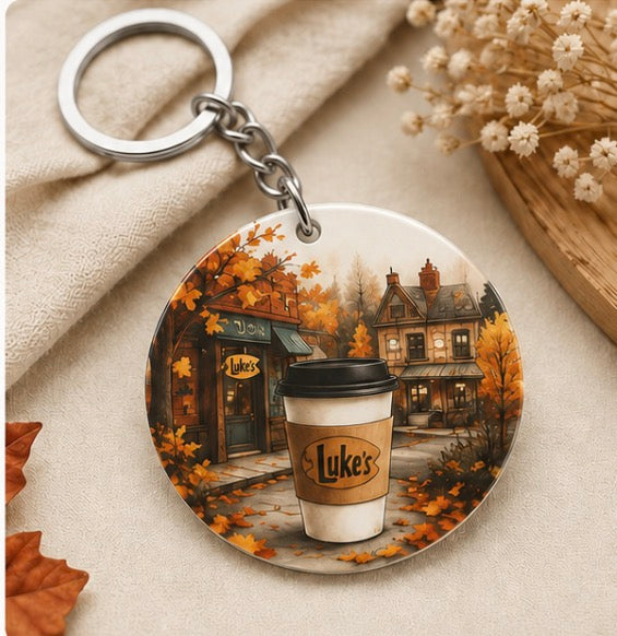 Porte-clé rond Café de Luke – Ambiance Stars Hollow automnale – Collection Automne