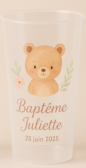 Gobelet Baptême Personnalisé – Thème Animaux (300 ml)