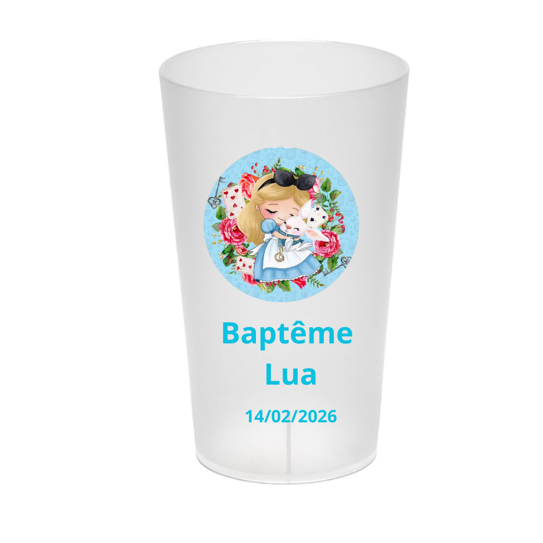 Gobelet Baptême 300 ml Pays des Merveilles – Personnalisé & Fait Main