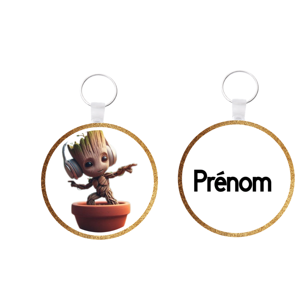 Porte-clé rond Groot personnalisé – Prénom au choix