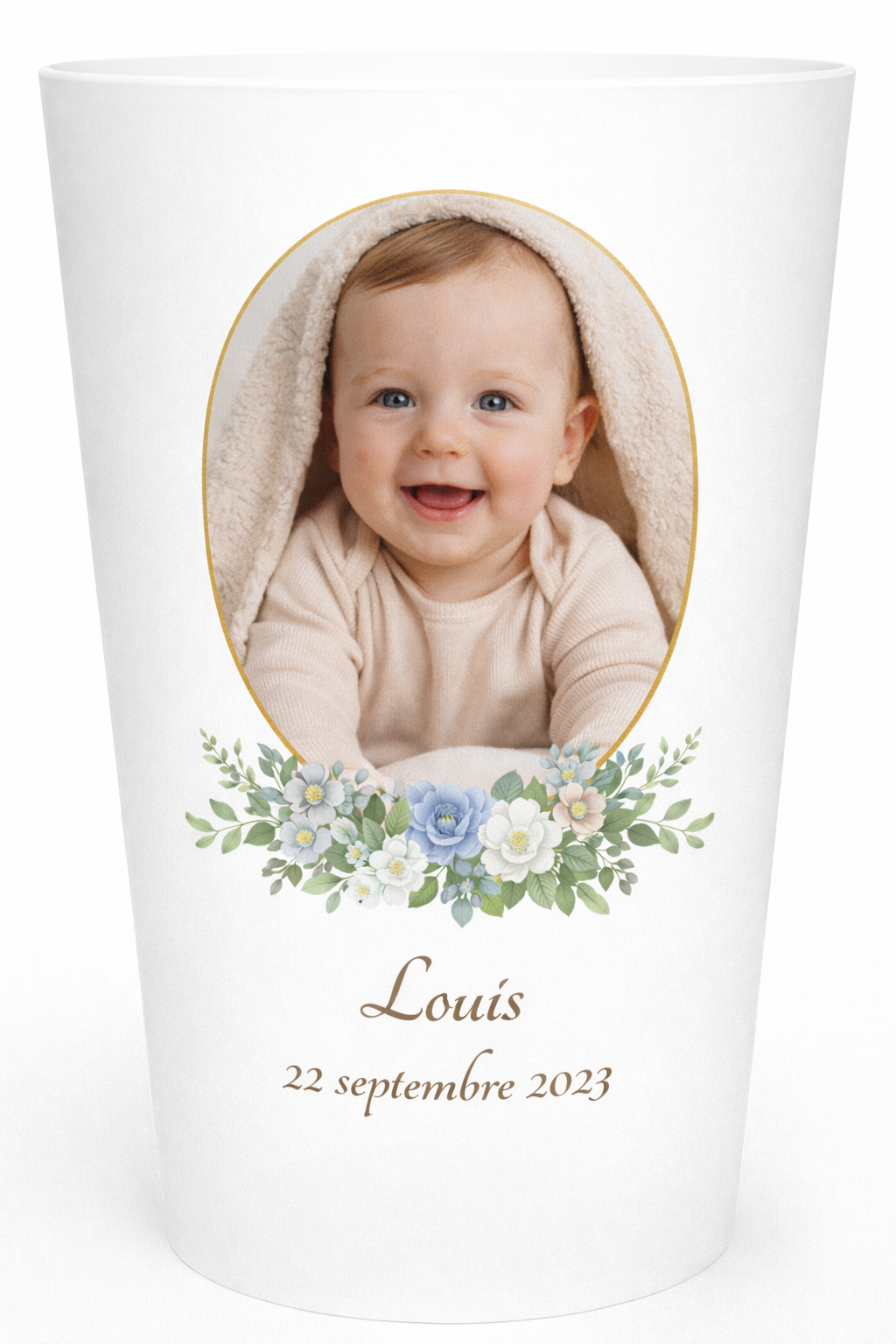 Gobelet personnalisé bébé – Photo, prénom & date