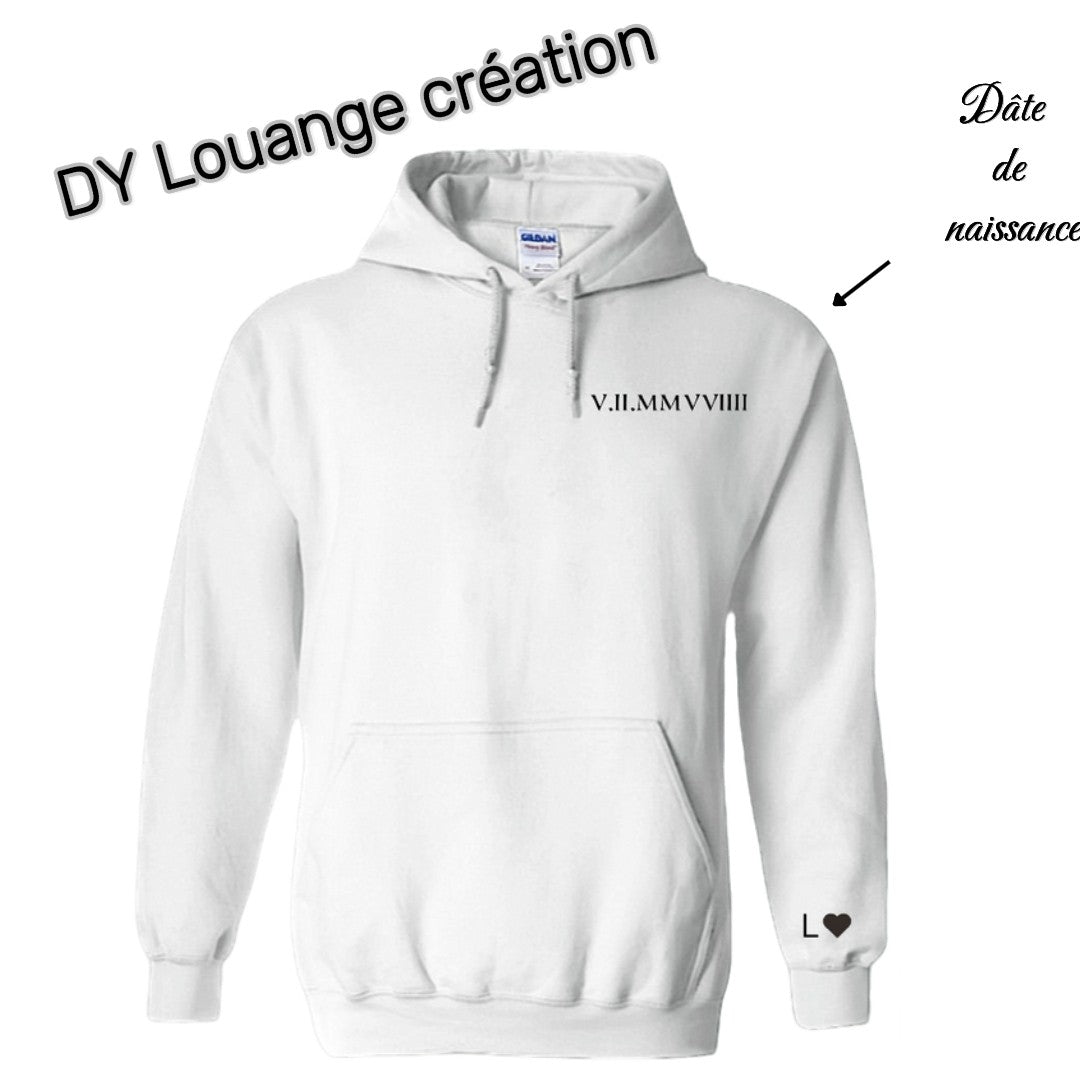 Sweat à capuche femme /homme date de naissance