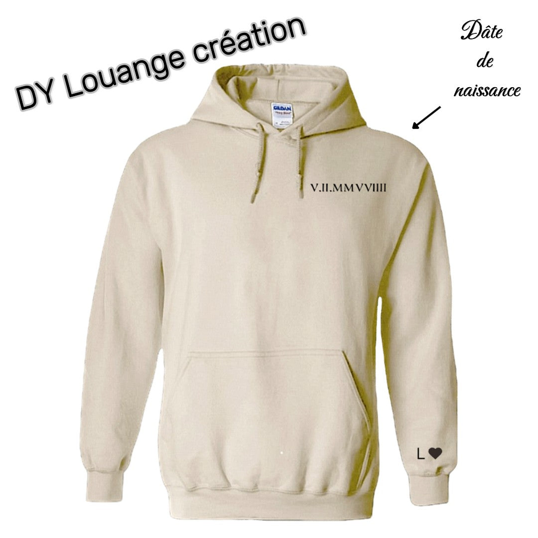 Sweat à capuche femme /homme date de naissance