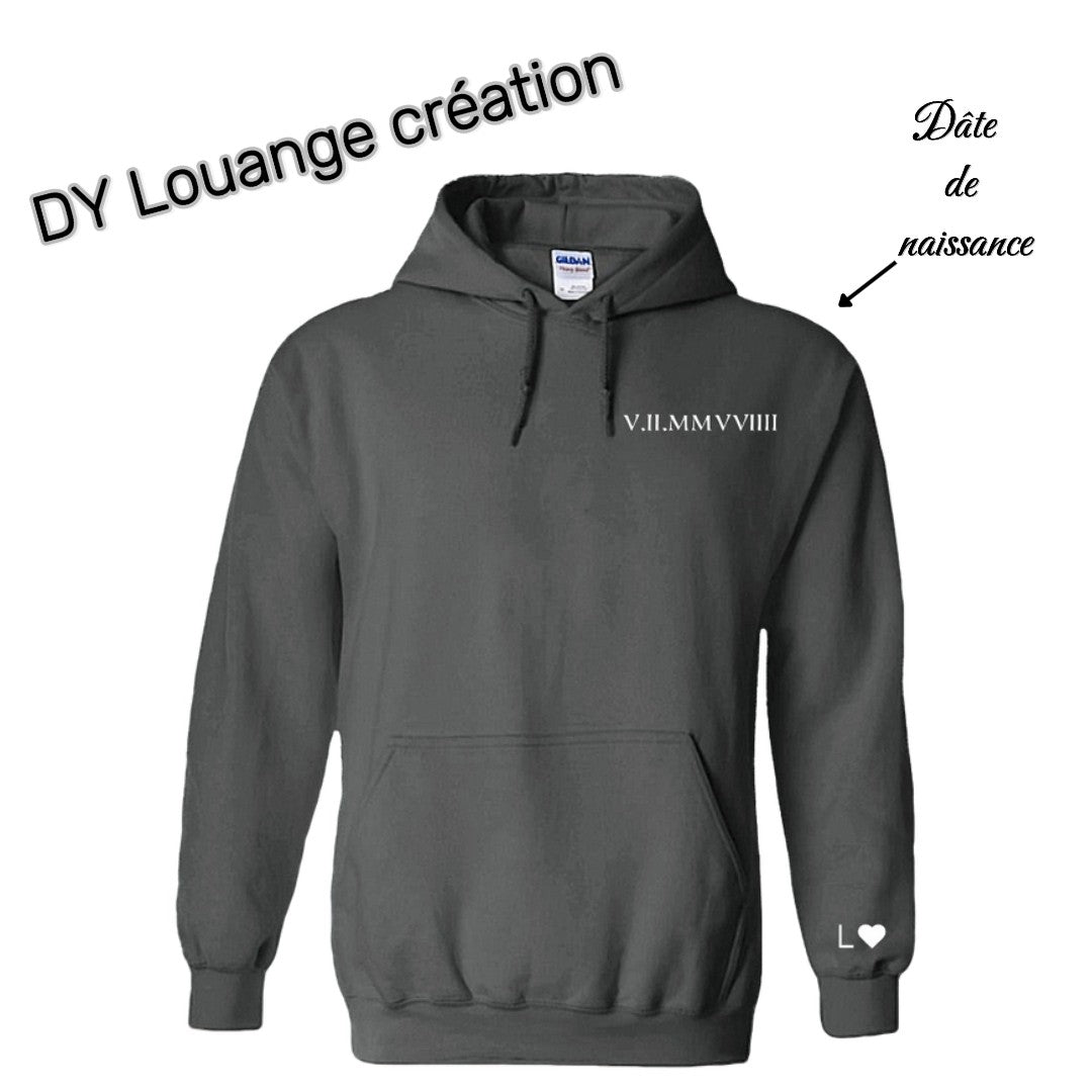 Sweat à capuche femme /homme date de naissance