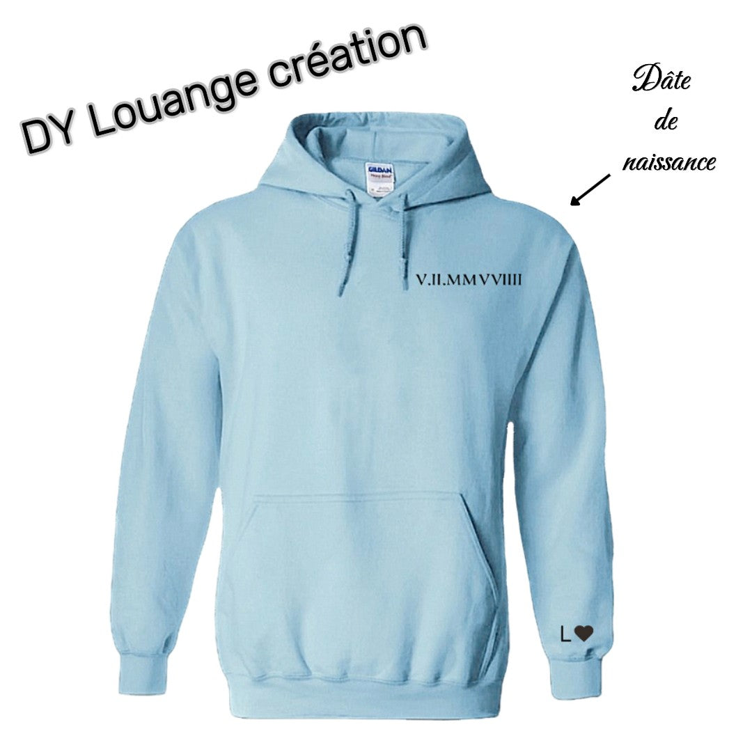 Sweat à capuche femme /homme date de naissance