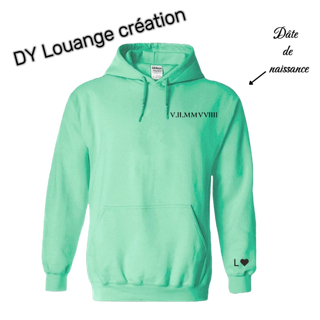 Sweat à capuche femme /homme date de naissance