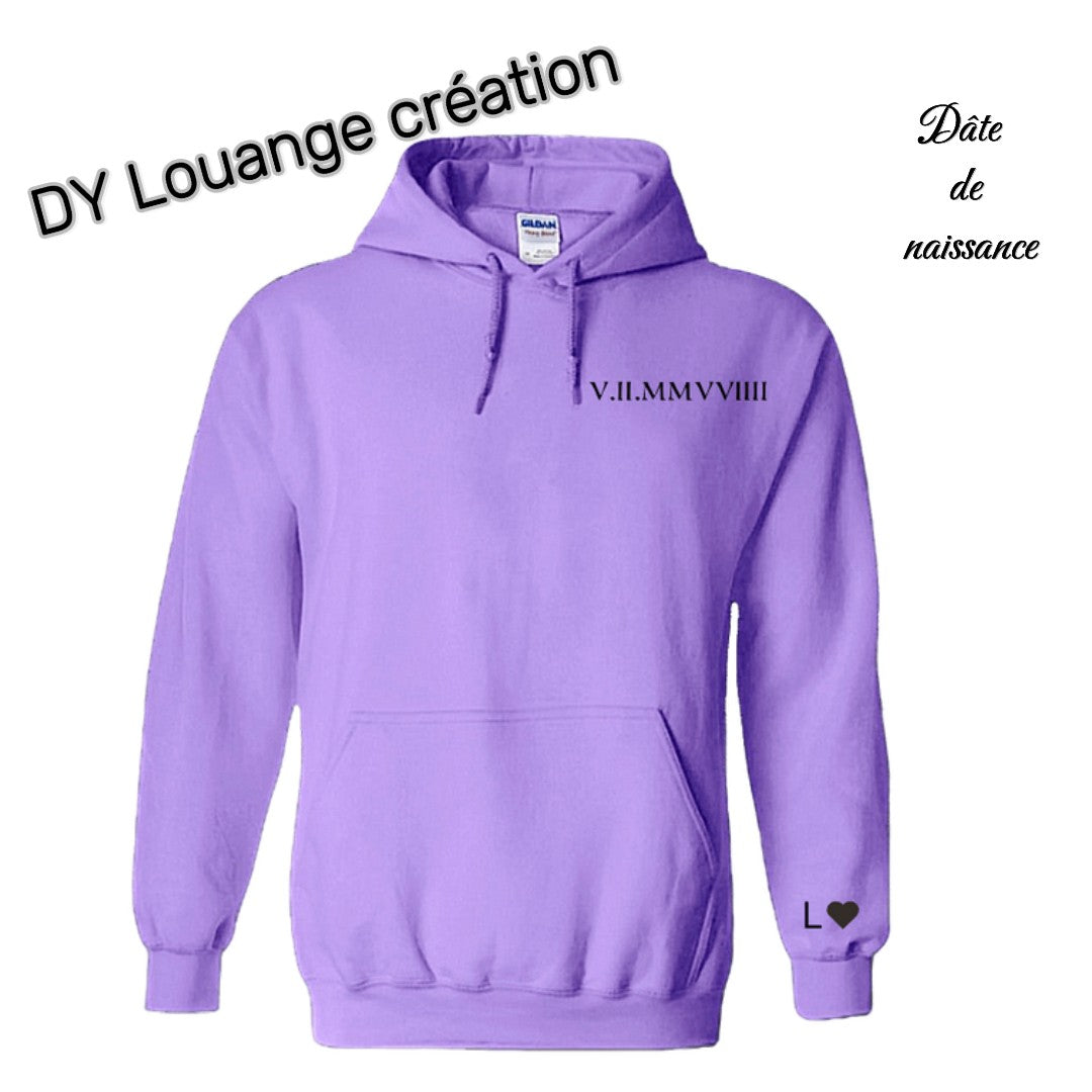 Sweat à capuche femme /homme date de naissance