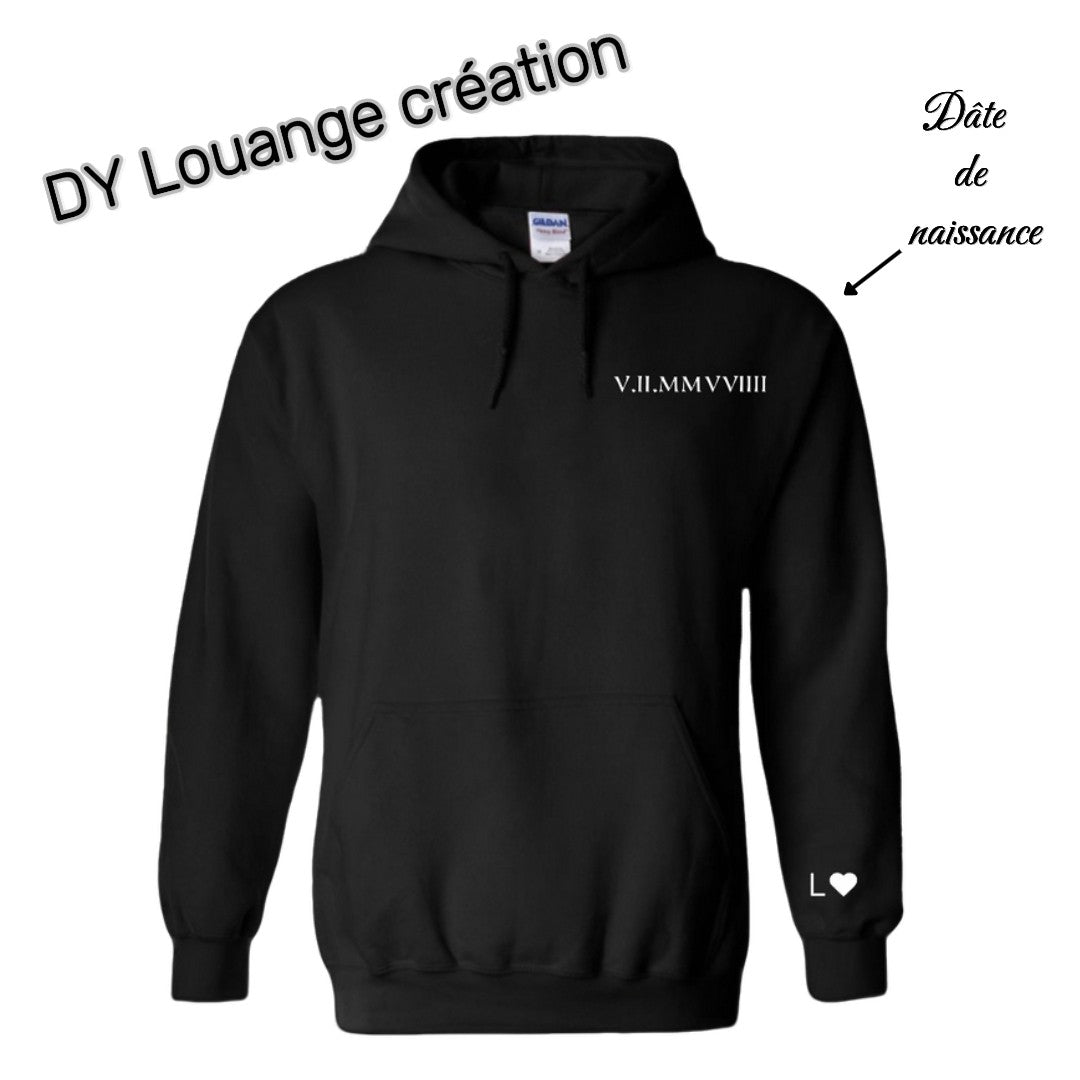 Sweat à capuche femme /homme date de naissance