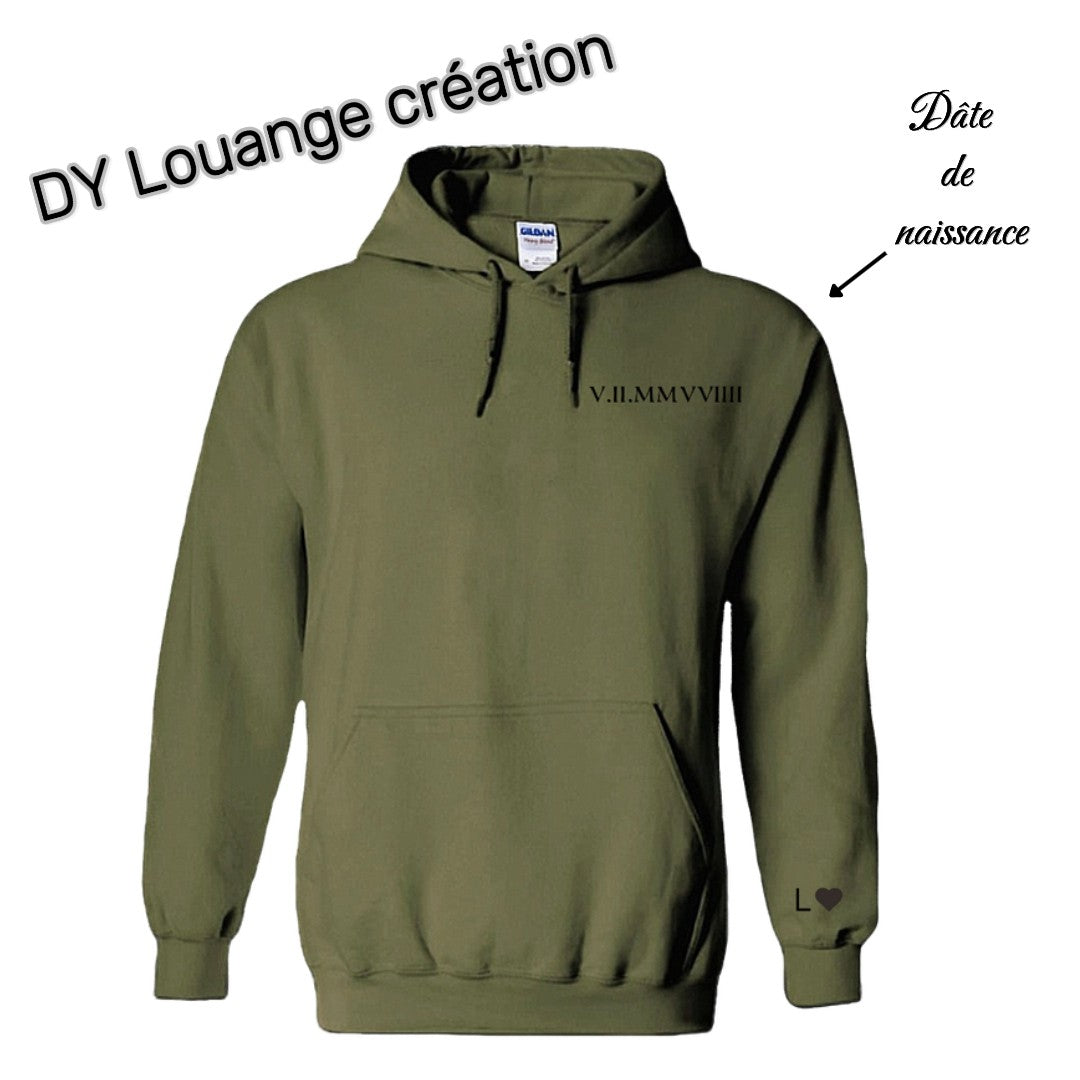 Sweat à capuche femme /homme date de naissance