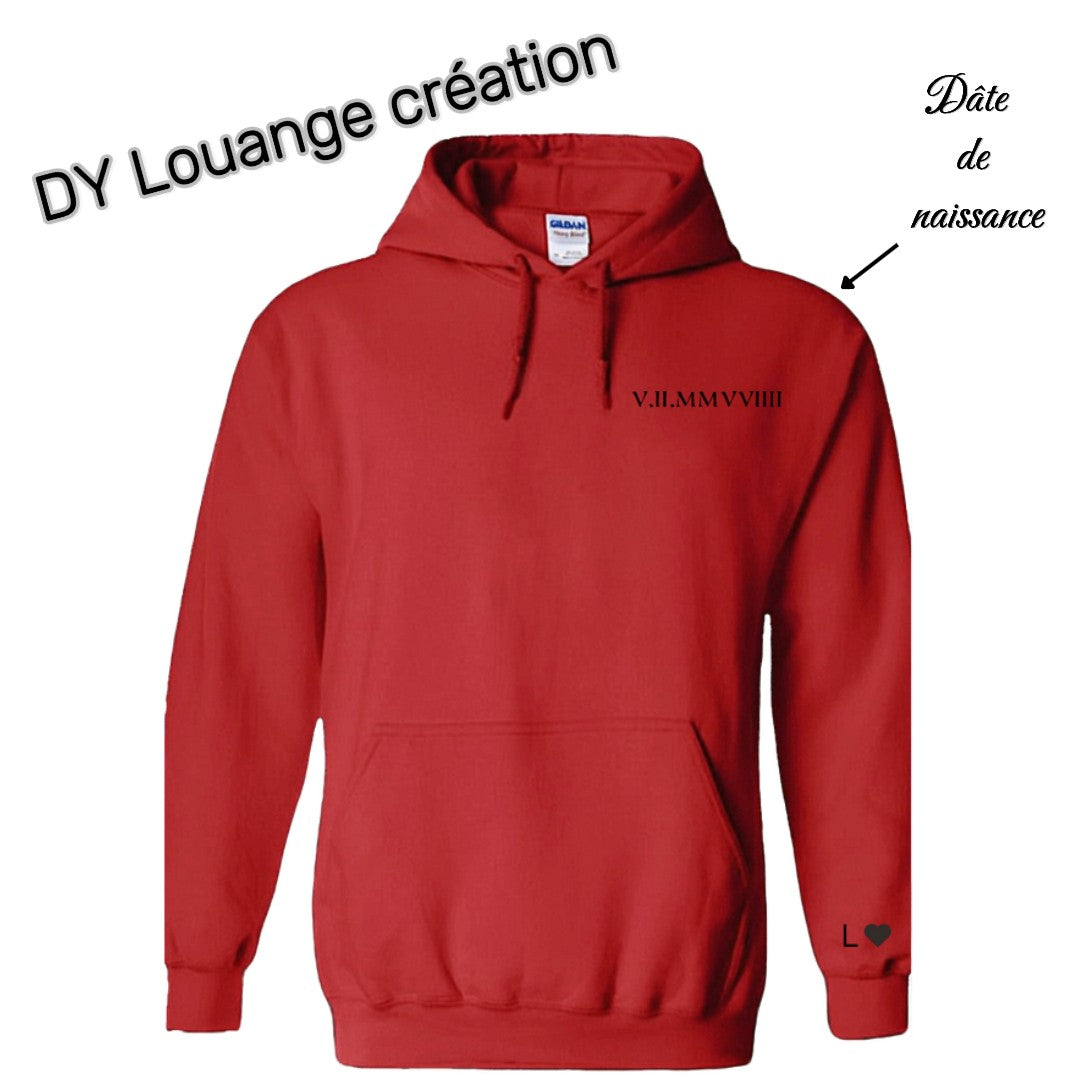 Sweat à capuche femme /homme date de naissance
