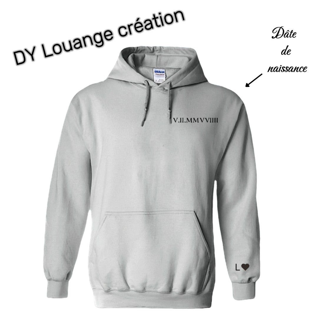 Sweat à capuche femme /homme date de naissance