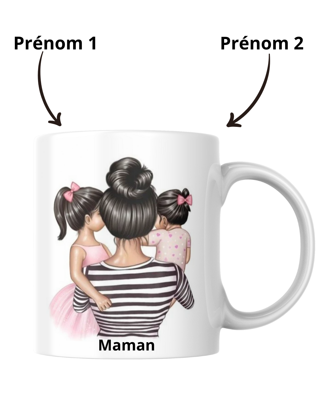 Mugs maman et ces 2 filles cheveux noirs personnalisé