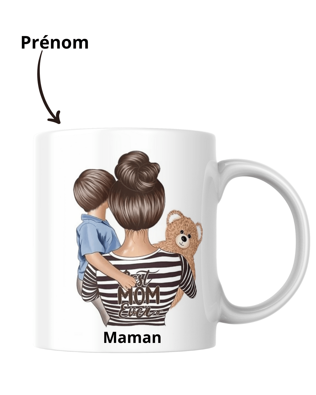 Mugs maman fils cheveux brun personnalisé - Dy Louange création