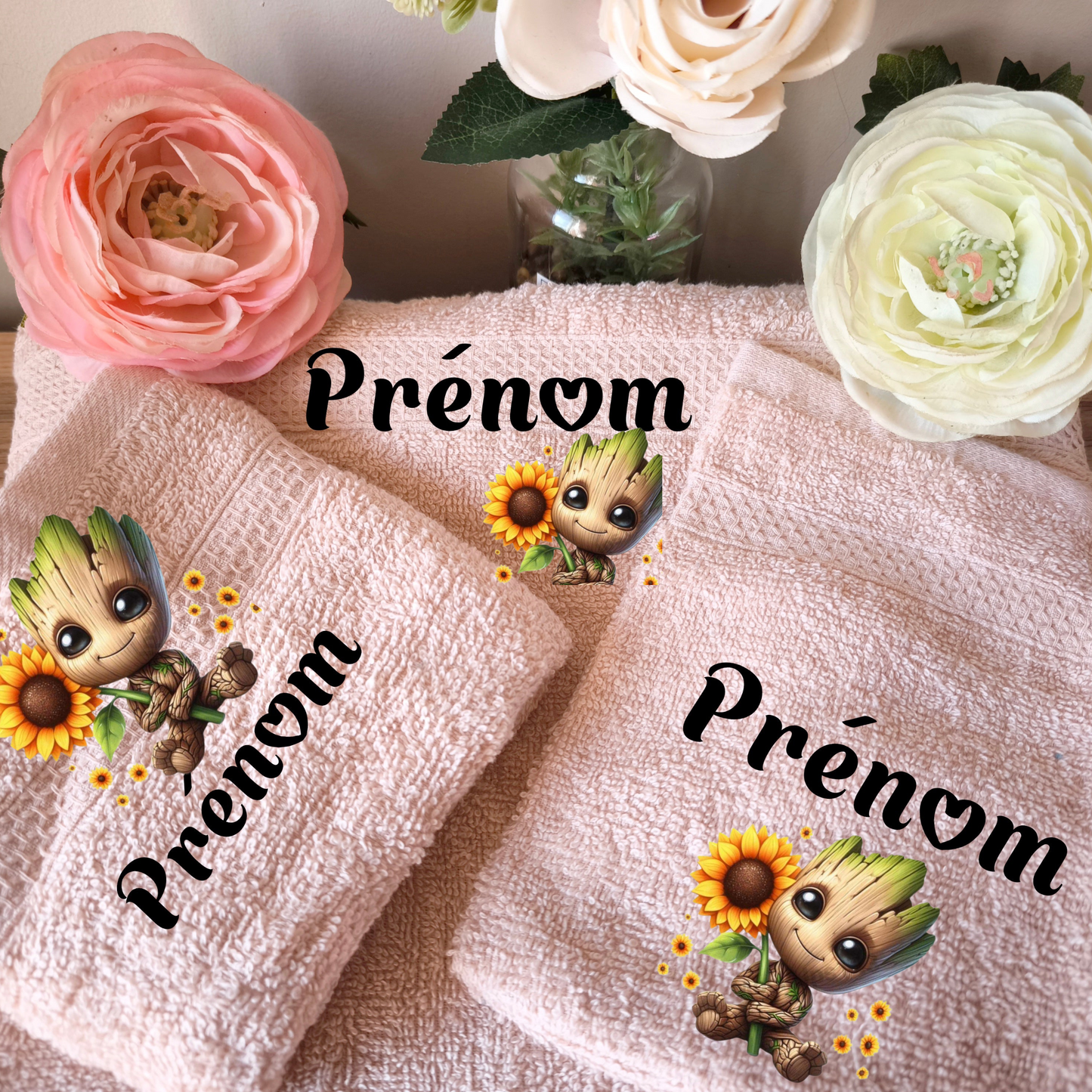 Coffret serviette Groot tournesol personnalisé fait main