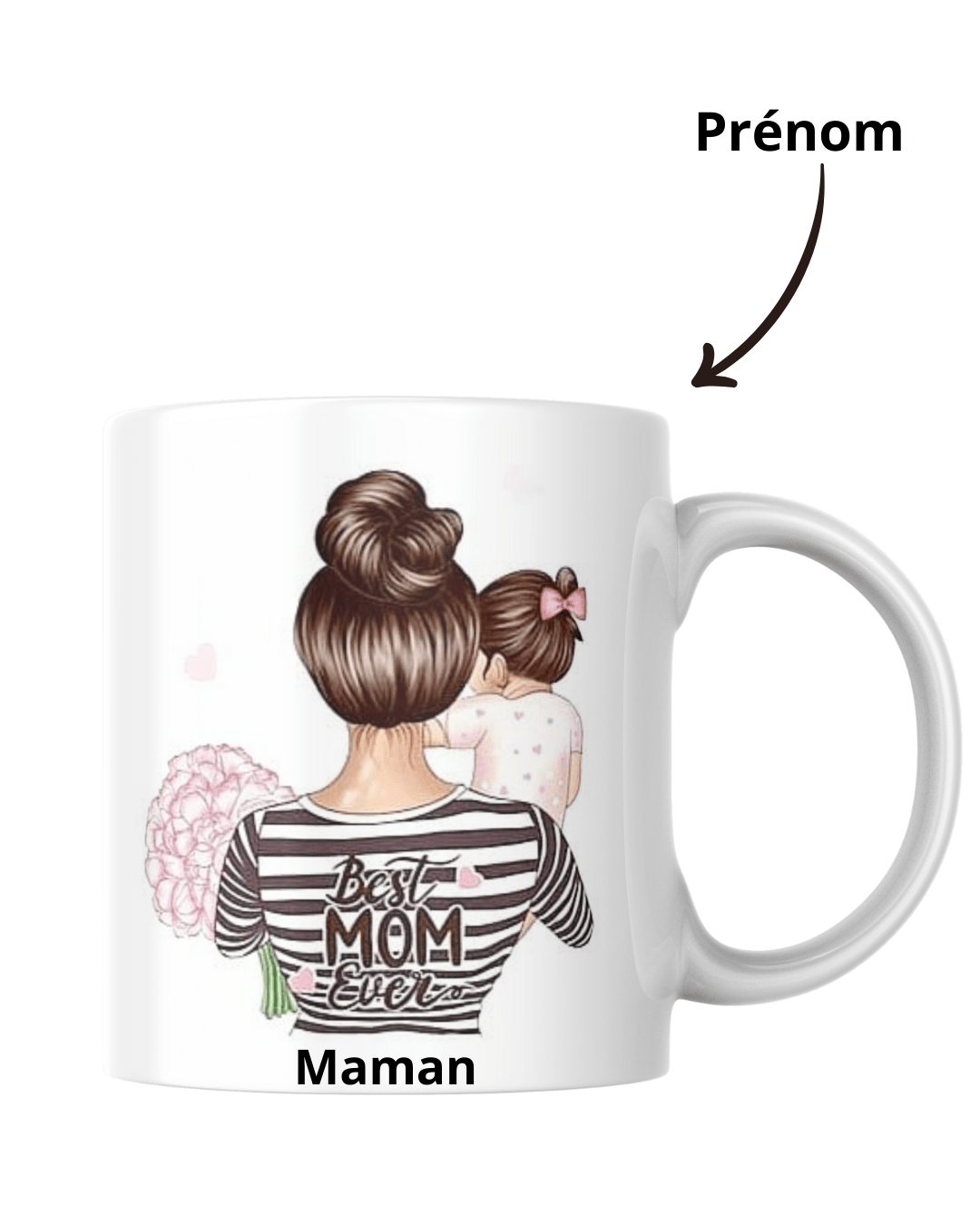 Mug mère fille cheveux brun personnalisé - Dy Louange création