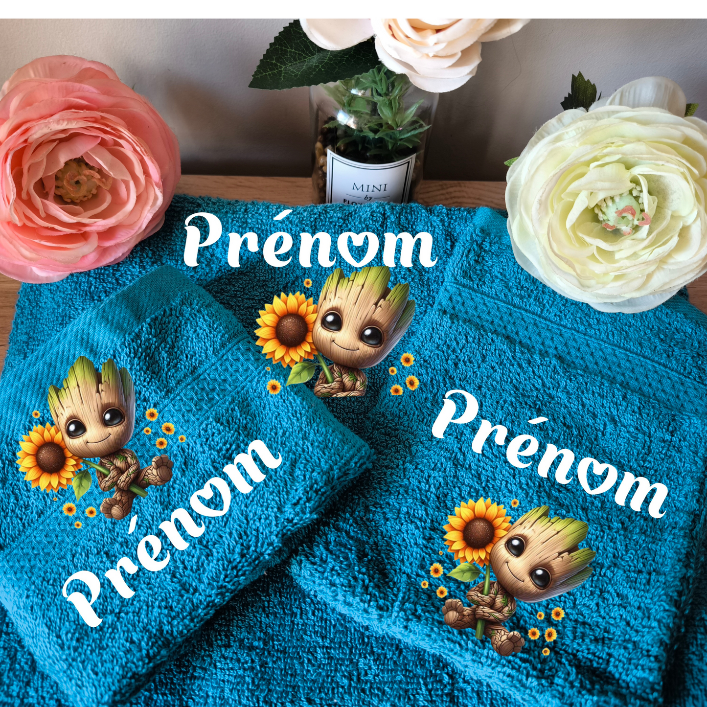 Coffret serviette Groot tournesol personnalisé fait main