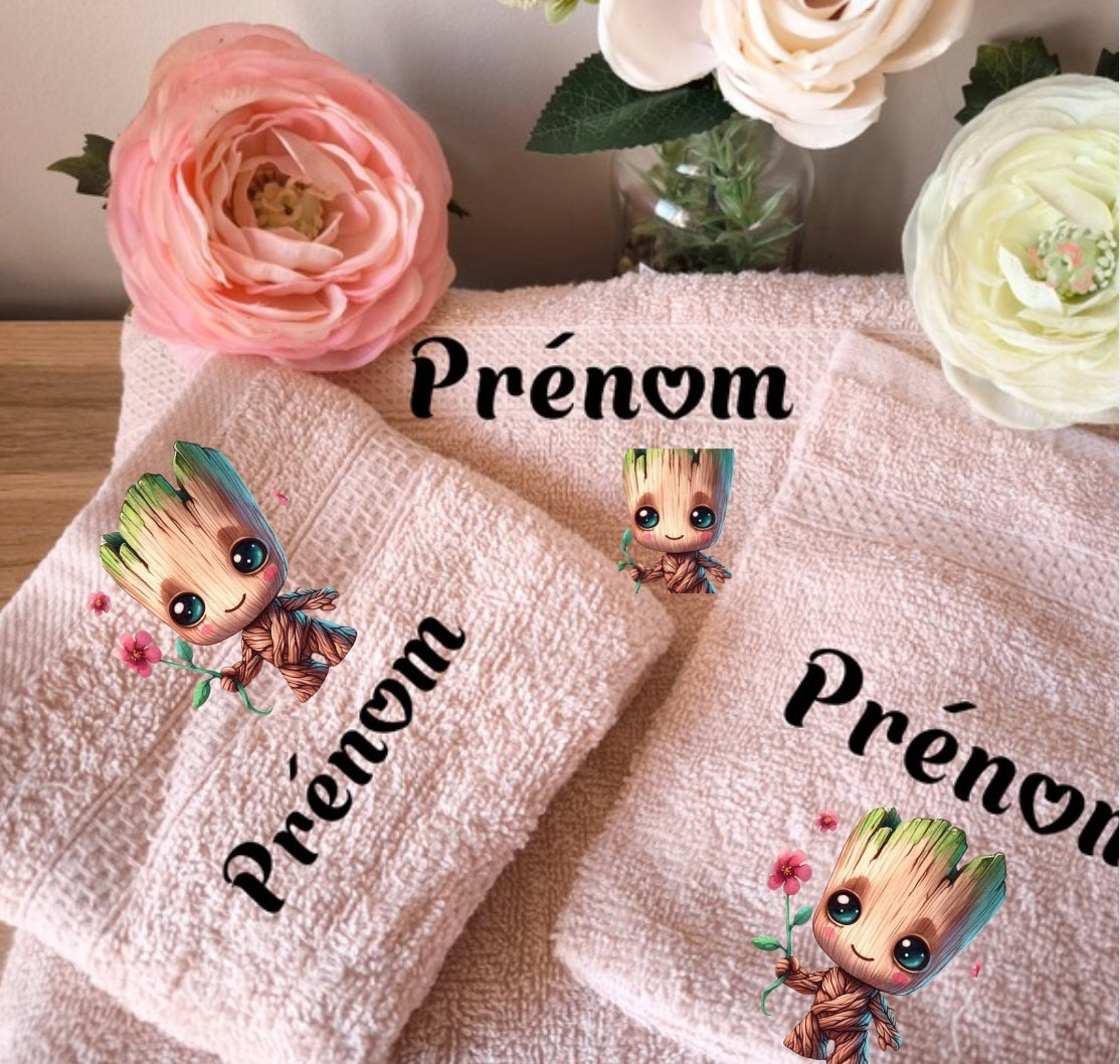 Coffret serviette groot fleur rose personnalisé fait main