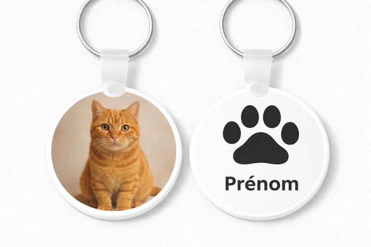 Porte-clé Personnalisé Chien / chat– Photo & Empreinte de Patte avec Prénom