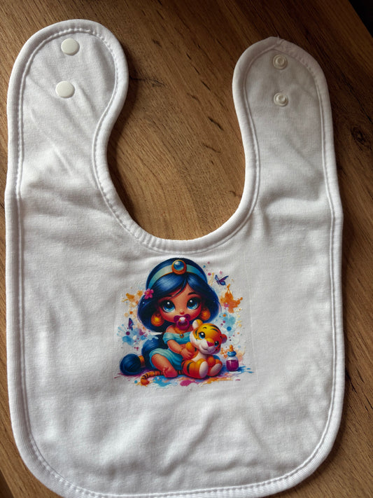 Bavoir bébé princesse jasmin personnalisée prénom fait main