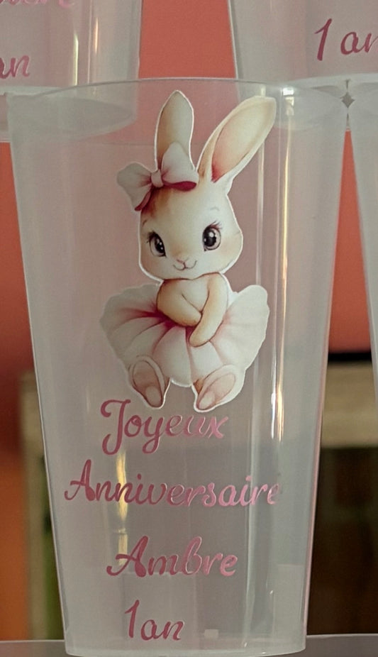 Gobelet personnalisé anniversaire ou baptême Lapin fait main – 30 cl