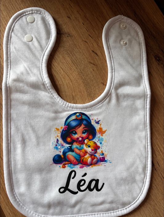 Bavoir bébé princesse jasmin personnalisée prénom fait main
