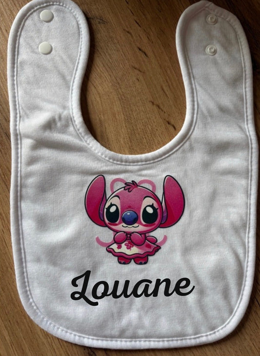 Bavoir bébé Alien rose personnalisée prénom fait main