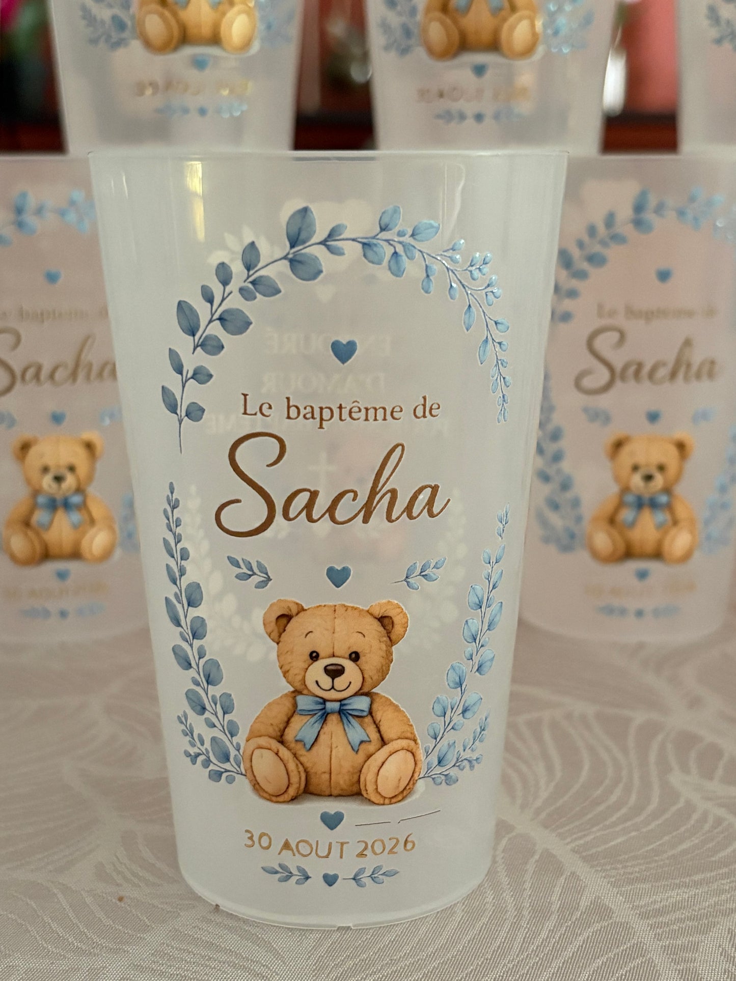 Gobelet personnalisé baptême
Ourson & Eucalyptus - Écocup prénom et date