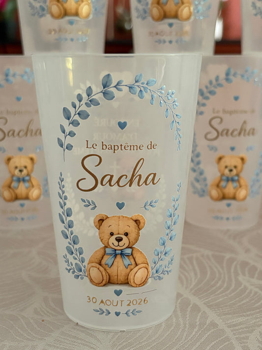 Gobelet personnalisé baptême
Ourson & Eucalyptus - Écocup prénom et date