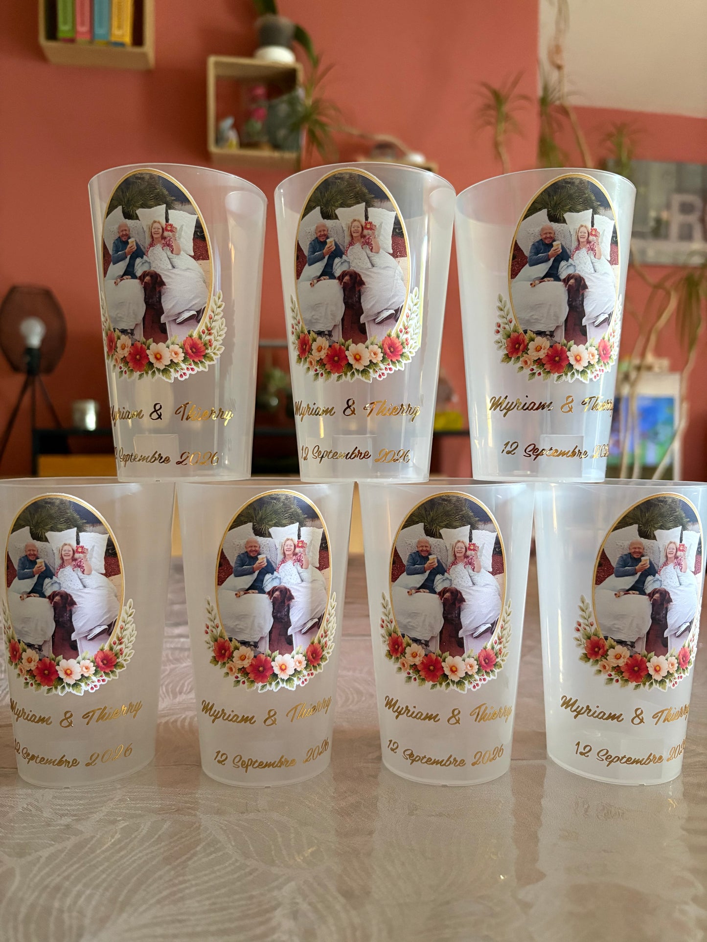 Gobelets personnalisés photo · Gobelet mariage photo · Cadeau personnalisé · Prénoms et date ·