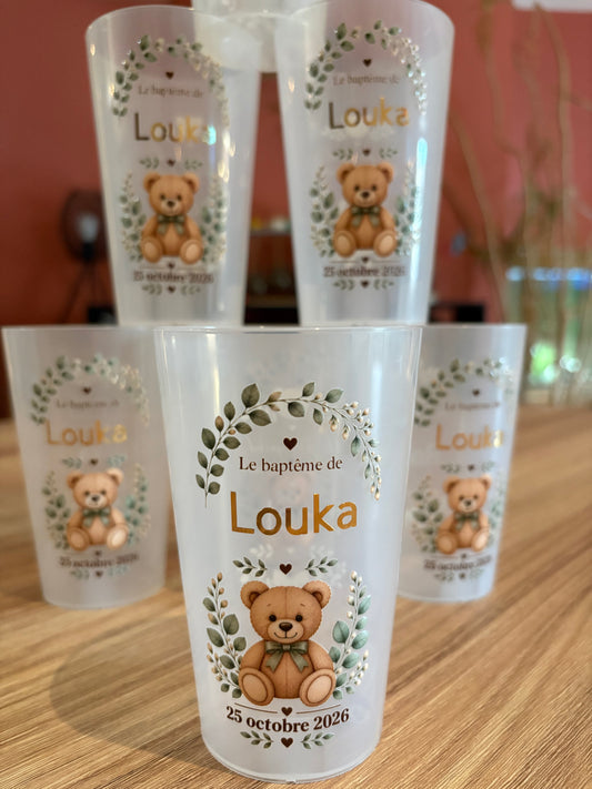 Gobelet Baptême Ourson Eucalyptus Écocup Personnalisé Prénom Date – Fait Main