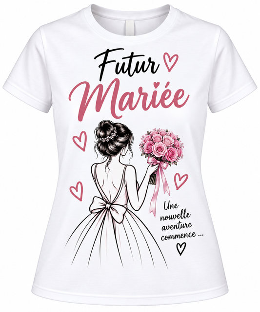 T-shirt Futur Mariée Femme – Cadeau Mariage, EVJF & Future Mariée – Bouquet Fleurs Roses