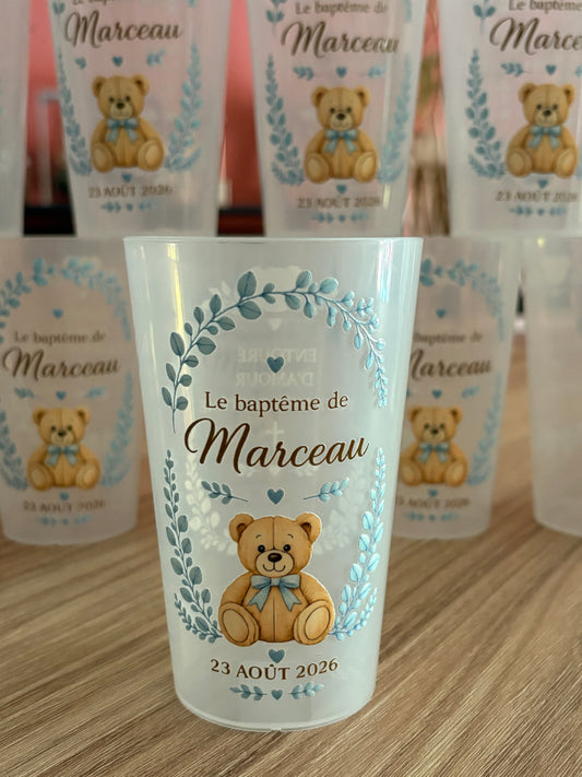 Gobelet Baptême Ourson Eucalyptus Personnalisé Prénom Date – Écocup Fait Main