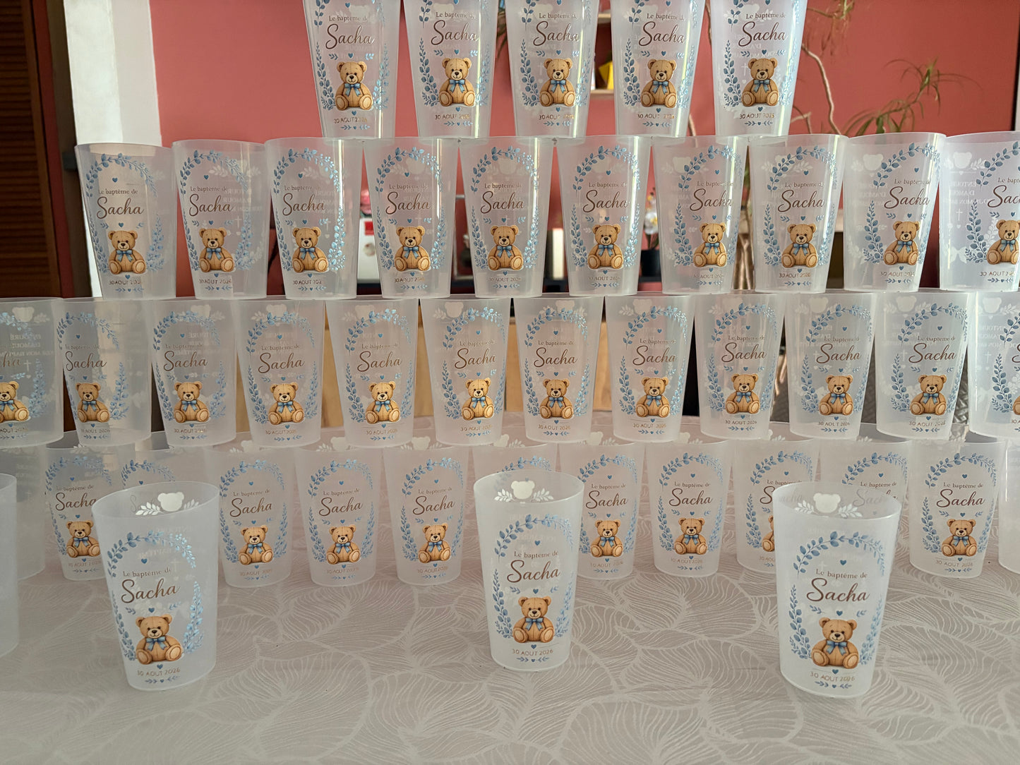 Gobelet personnalisé baptême
Ourson & Eucalyptus - Écocup prénom et date