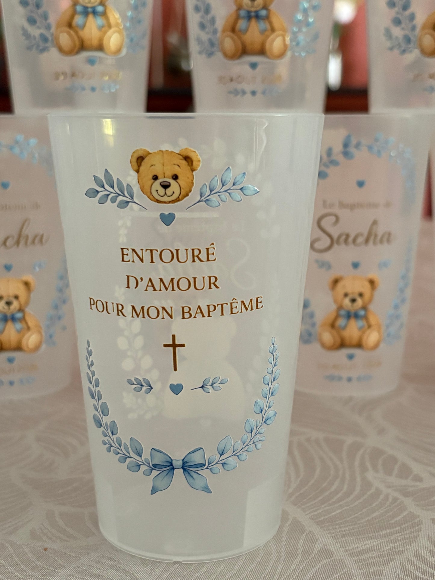 Gobelet personnalisé baptême
Ourson & Eucalyptus - Écocup prénom et date