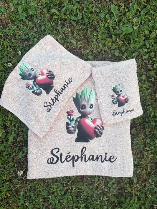 Coffret serviette groot love personnalisé fait main
