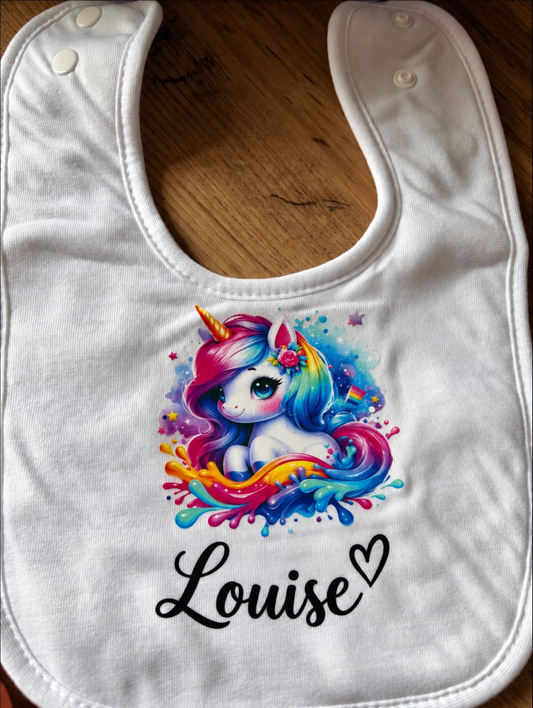 Bavoir bébé licorne personnalisée prénom fait main