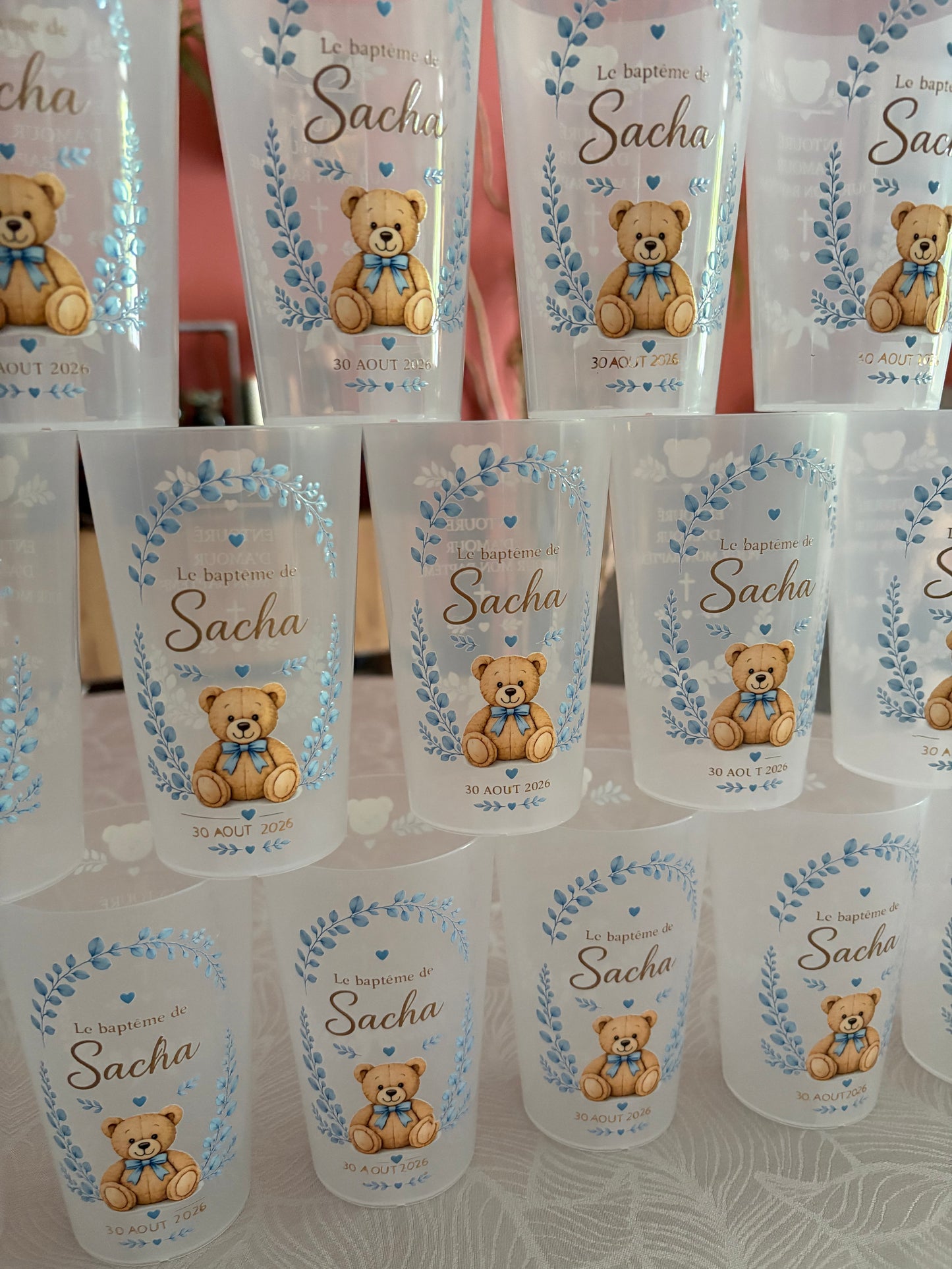 Gobelet personnalisé baptême
Ourson & Eucalyptus - Écocup prénom et date