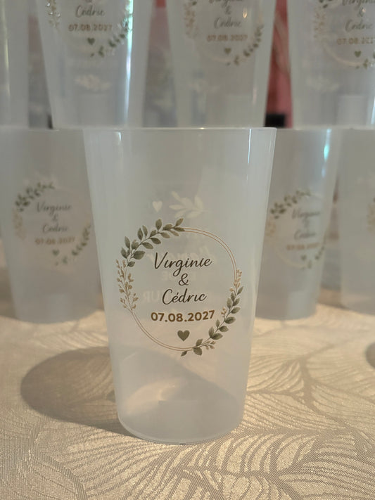 Gobelet personnalisé mariage vert et beige