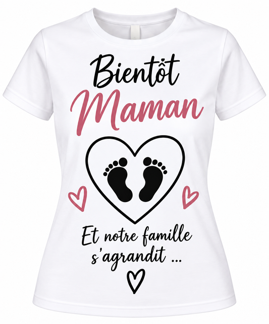 T-shirt Annonce Grossesse « Bientôt Maman » – Future Maman – Famille qui s’agrandit