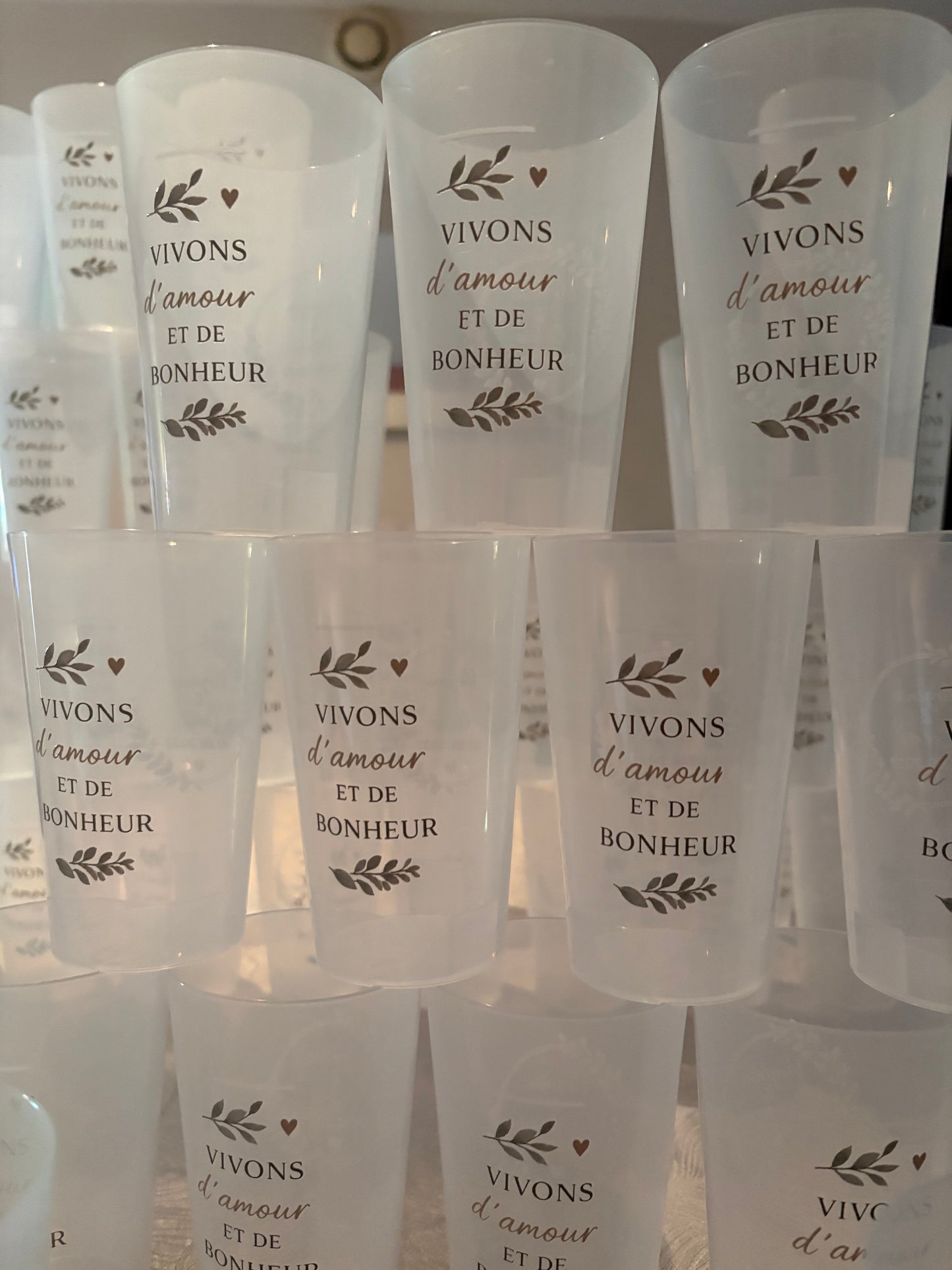 Gobelet personnalisé mariage vert et beige