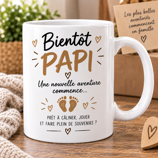 Mug Bientôt Papi – Tasse Annonce Grossesse Originale – Cadeau Futur Grand-Père