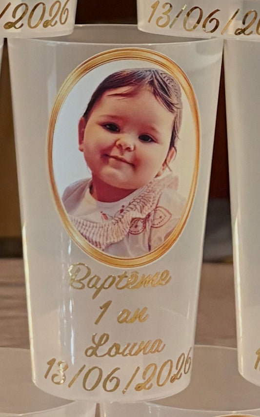 Gobelets personnalisés Baptême & Anniversaire avec photo – Faits main