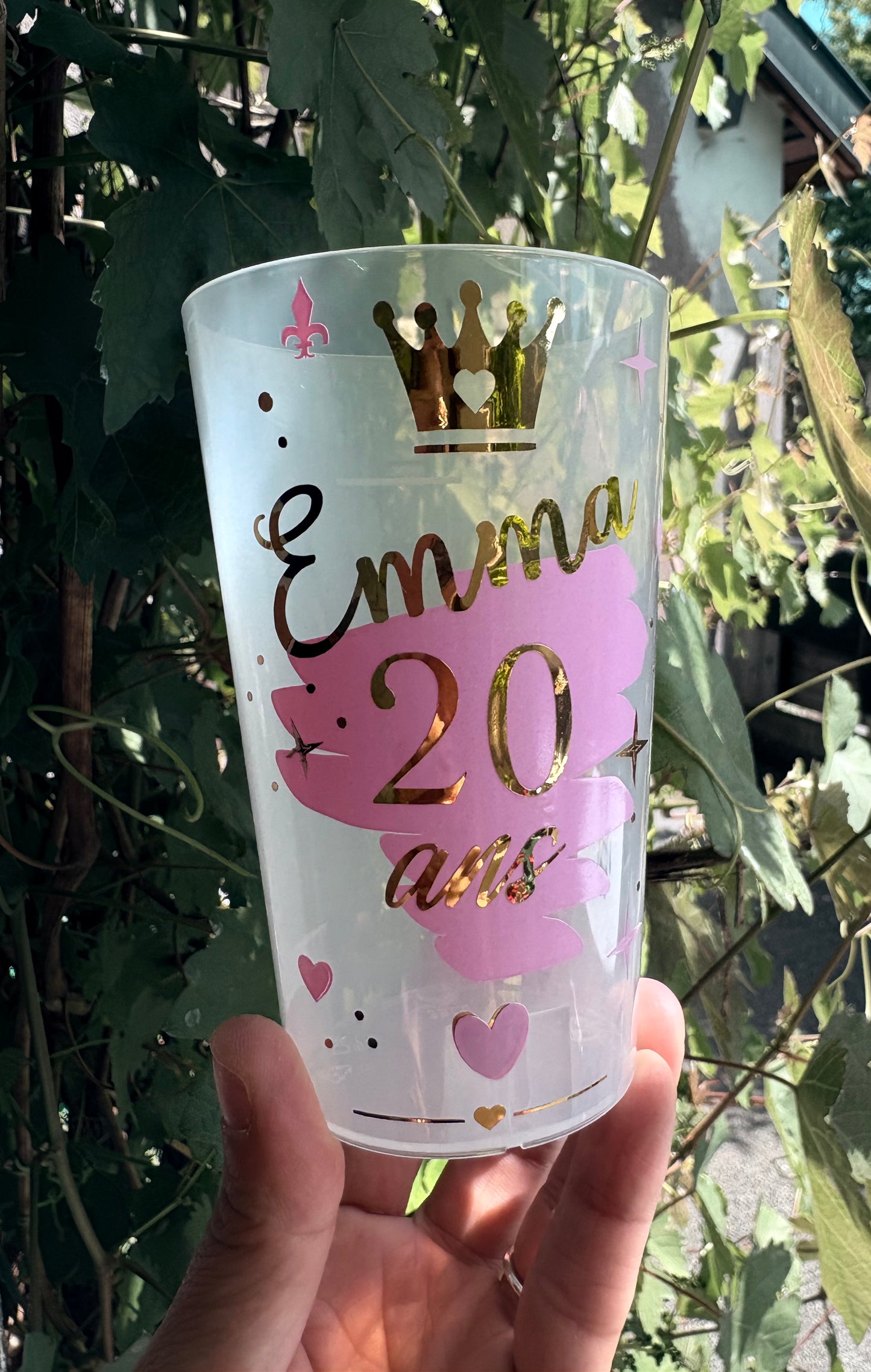 Gobelet anniversaire personnalisé princesse rose & or – Fait main