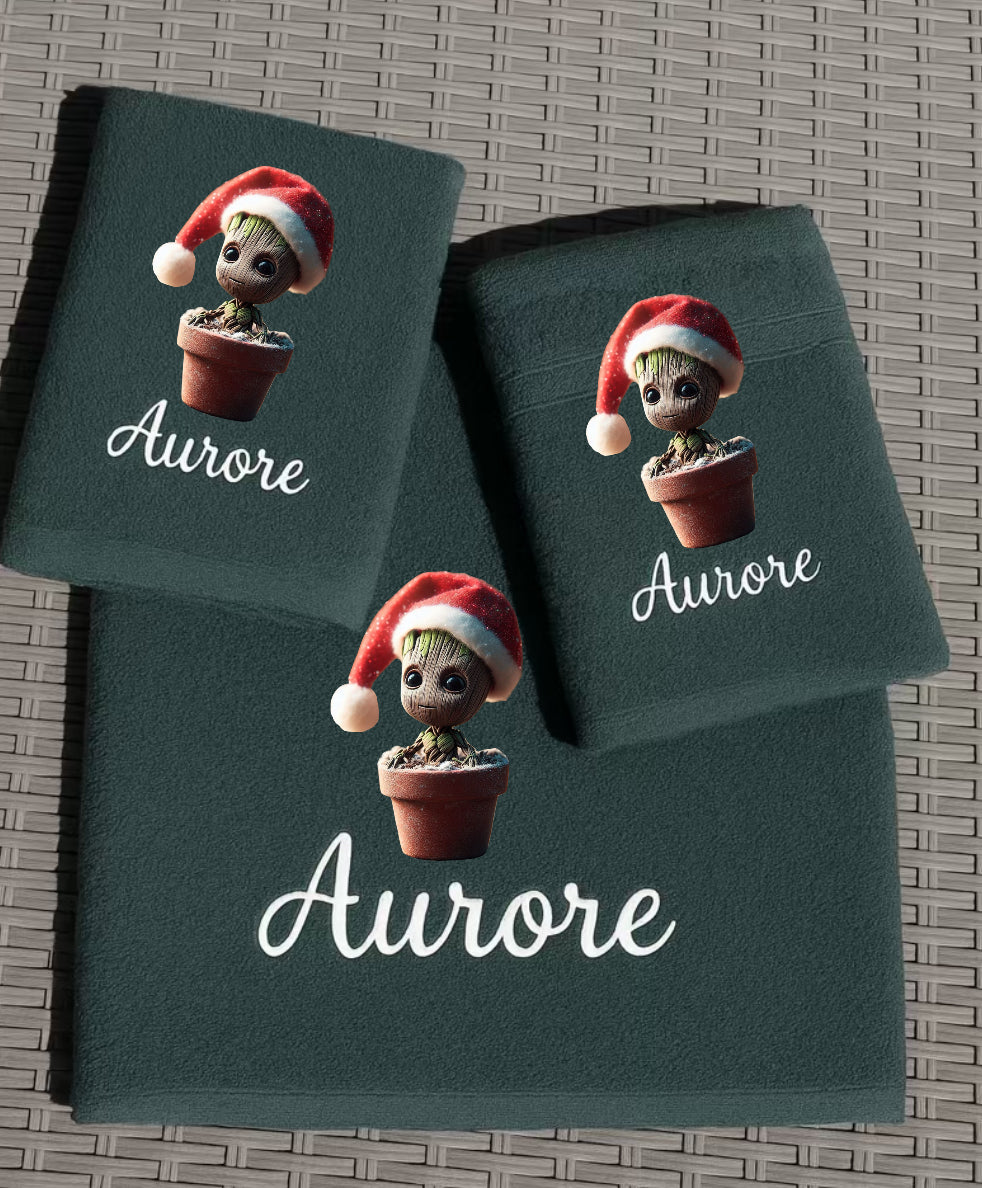 Coffret Serviettes Groot de Noël Personnalisé – Fait Main avec Prénom