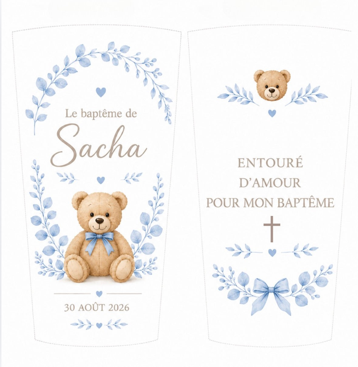 Gobelet personnalisé baptême
Ourson & Eucalyptus - Écocup prénom et date