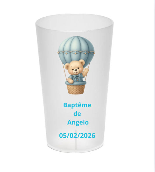 Gobelets personnalisés baptême / anniversaire ours mongolfière