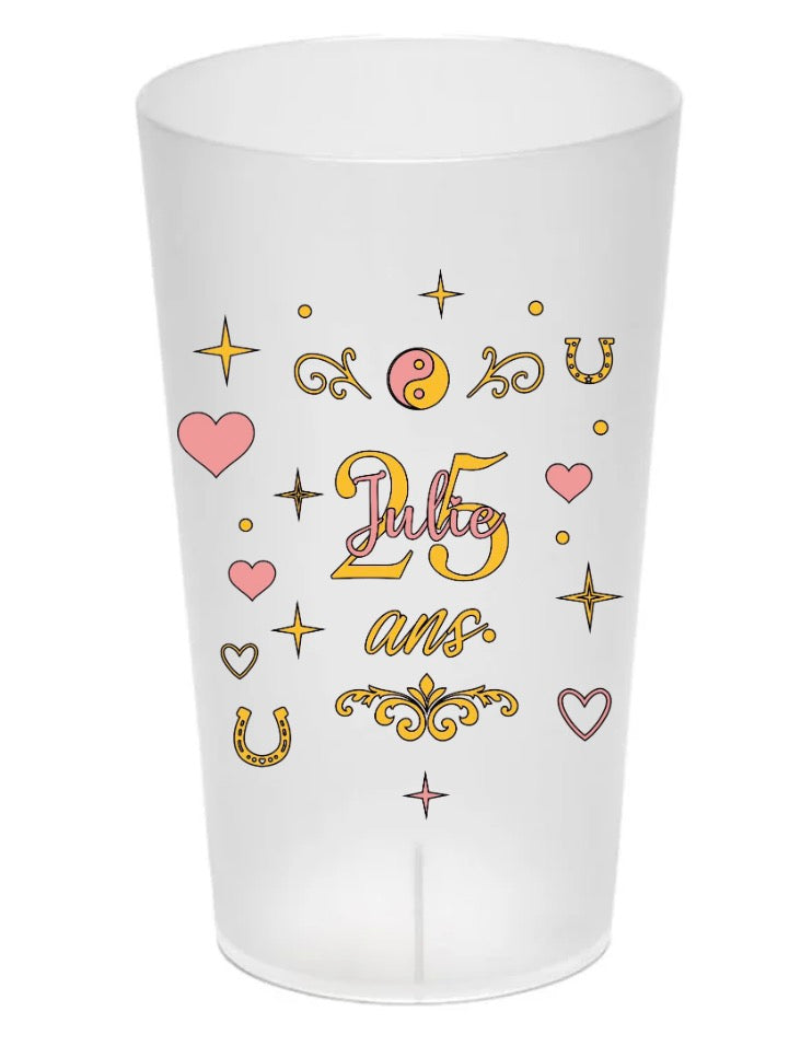 Gobelet anniversaire personnalisé rose & or thème cavalier et motif - Fait main
